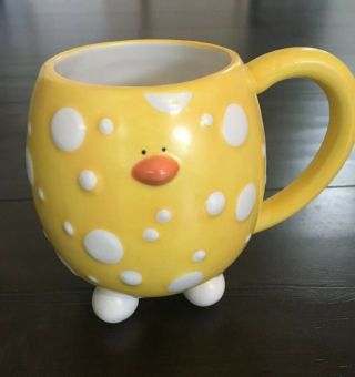 Egg Shape Yellow Chicken Chick W/ White Polka Dot Coffee Mug By Ganz Ceramic