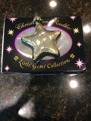 Christopher Radko Ornament ”little Gems Collection” Green & Gold Star