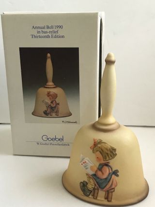 Vintage M.  I.  Hummel Goebel Handcrafted Annual Bell 1990 “ What’s New? “hum 418