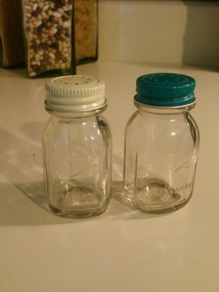 Vintage Ball Mason Jar Mini Salt & Pepper Shaker Set Glass,  Metal Lids