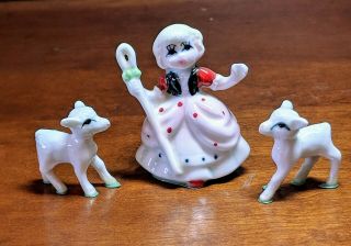 Vintage Porcelain Miniature Nursery Rhyme Little Bo Peep & Her Sheep 3pc