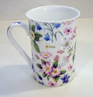 Kent Pottery Porcelain Coffee Mug /tea Cup White With Multi Color Floral Design