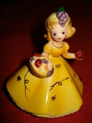 Vintage Josef Originals Girl In Yellow Dress W/ Fruit Basket Figurine