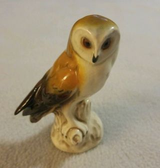 Goebel Owl Figurine Brown Vintage Glazed Porcelain Perched White Winter