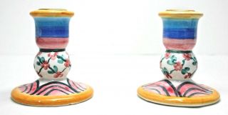 Bella Casa Ganz Porcelain Candle Holders Sticks Whimsical Colorful 3 1/4 " Tall