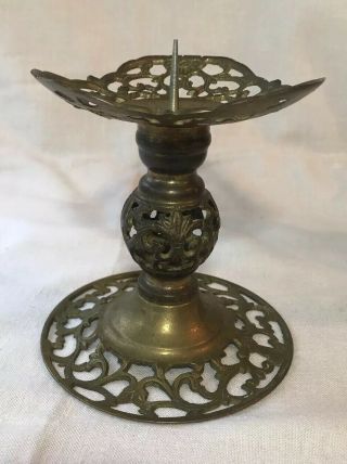 Vintage Ornate Solid Brass Candle Holder Candlestick Base 5” Tall