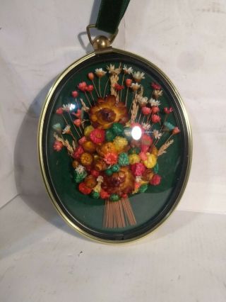 Vintage Cideart Made In Belgium Enclosed Flower Wall Hanging Convex Glass 6x4.  5