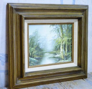 Oil Painting/wood Frame/wall Art/river/birch Tree/signed/landscape/boho Chic/vtg