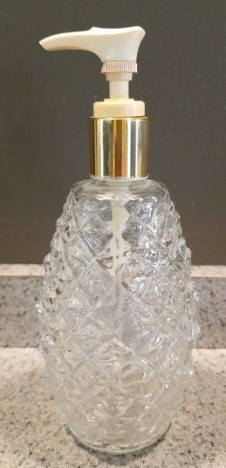 Vintage Avon Glass Decanter Empty Pineapple Pump Dispenser Vanity