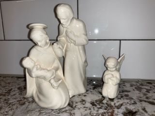 Vtg White Goebel Nativity Figurines Hx252 Sacrart W Germany Mary Joseph Jesus,
