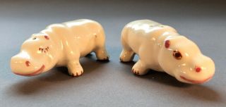 Vintage Salt & Pepper Shakers Hippos Approx.  3” Long White Ceramic