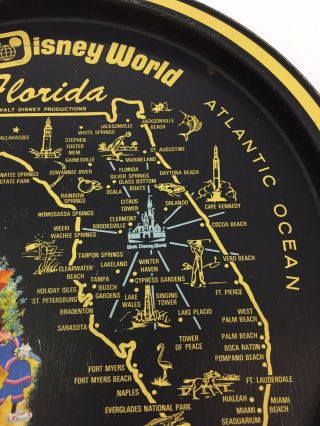 Vintage Florida State Walt Disney World Souvenir Black Tin Tray Plate 11 