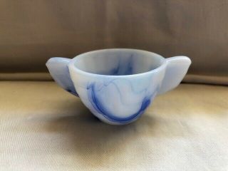 Vintage Blue White Slag Glass Miniature Cup W Wing Double Handle