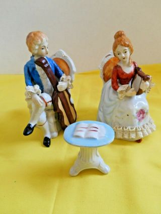 Vintage Victorian Man And Woman Ceramic With Table