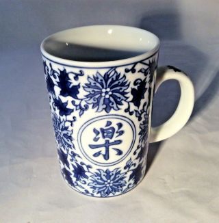 Pier 1 Mug Cobalt Blue On White Porcelain Happiness Pattern Design