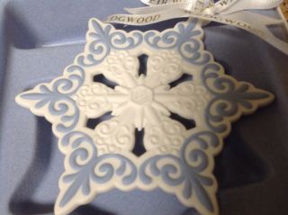 Wedgwood Pierced Snowflake Christmas Ornament Blue White Jasperware Euc