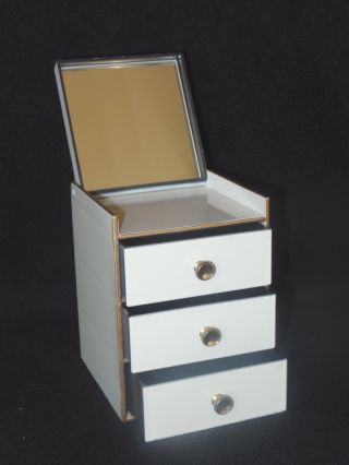 Vintage Otagiri Japan Pink & White Lily Mirrored 3 Drawer Jewelry Trinket Box