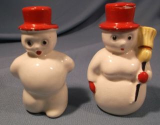 Vintage Snowman And Snow Woman Salt And Pepper Shakers By Empress Japan