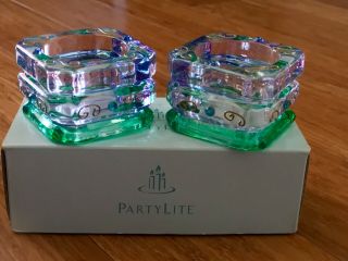 Partylite 3 Mardi Gras Tealight & Votive Candle Holder Glass Decorative Box EUC 2