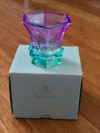 Partylite 3 Mardi Gras Tealight & Votive Candle Holder Glass Decorative Box EUC 4