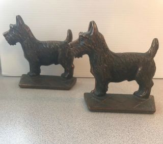 Vintage Verona Bookends Stamped Cast Iron Westie Terrier Copper Bronze Finish
