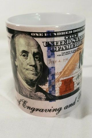 Us $100 Bill Coffee Mug Benjamin Franklin Bureau Of Engraving And Printing