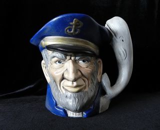Whale Handle Sea Captain Toby Style Jug Large Hand Painted Ceramic Mug