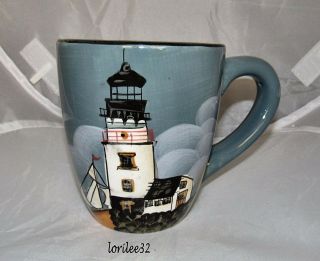 Sakura David Carter Brown " By The Sea " Lighthouse Blue Gray Earthenware Mug