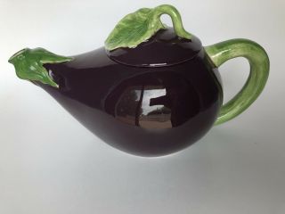 Purple Eggplant Teapot Majolica Style Ceramic Hearth & Home Designs Handpainted