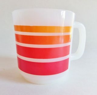 Vintage Glasbake Coffee Mug Cup 1970s White With Orange And Red Stripes Retro