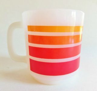 Vintage Glasbake Coffee Mug Cup 1970s White with Orange and Red Stripes Retro 2