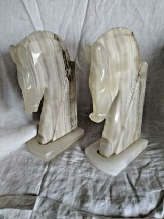 Alabaster Quartz Onyx Marble Horse Head Bookends