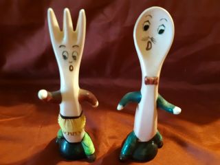 Anthropomorphic Fork And Spoon Salt And Pepper Shakers Vintage Retro Unique