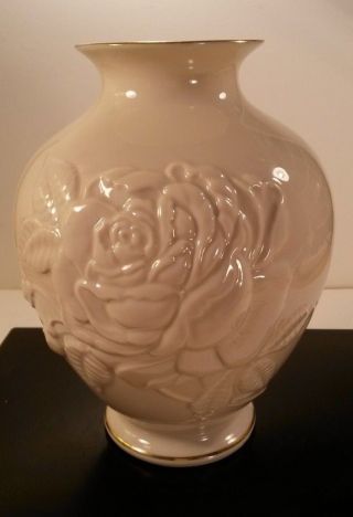 Lenox Rose Vase Cream Porcelain Glossy Embossed 7 
