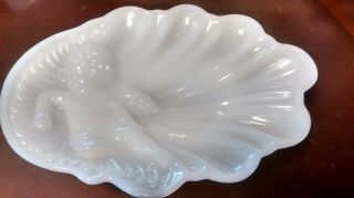Avon Milk Glass - Vintage - Cherub Angel Soap Dish - Trinket - Candy Dish - Cupid 2