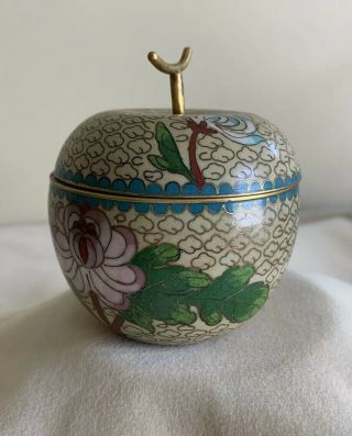 Cloisonne Enamel Brass Apple Box Decorated With Butterflies And Flowers