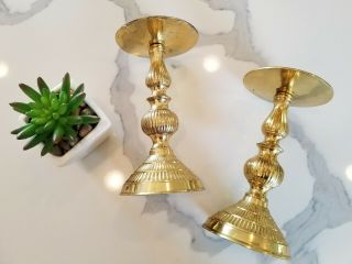 Vintage Solid Brass Pillar Candle Holder Gold Centerpiece Wedding Home Decor