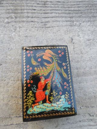 Vintage Russian Black Lacquer Box Fairy Tale 2 7/8 " Excl Hand Painted