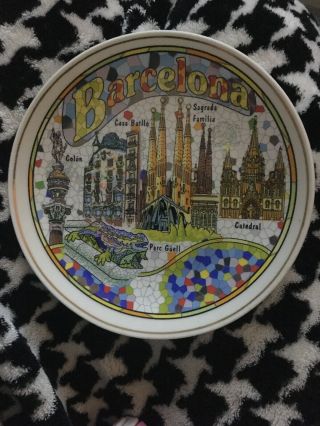 Vintage Barcelona Landmarks Spain 6 " Souvenir Plate Gold Trim / Gold Accents