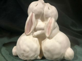 Homco 1990 Porcelain Figurine Love Is Wonderful 2 Bunny Rabbits Hugging