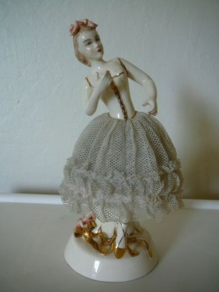 Vintage Dresden Style Lace Porcelain Ballerina Figurine