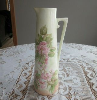 Vintage Hand Painted Ceramic Tall Skinny Vase Painted By Hileman