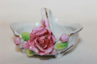 Vintage Mini Miniature Hand Painted Porcelain Occupied Japan Basket 2.  75 " X 2.  5 "