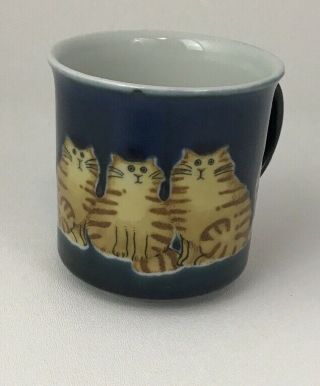 Vintage Otagiri Japan Coffee Mug Tea Cup Blue 3 Orange Tabby Fat Cats