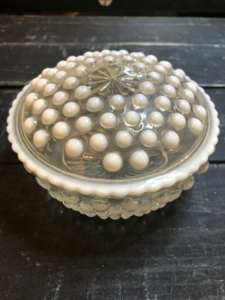 Vintage Moonstone Hobnail Vanity Bowl/dish With Lid