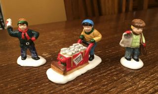 3 Dept Department 56 Snow Village Accessory Newspaper Figurines Cart Newsboy