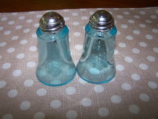 Vintage Blue Clear Glass Salt & Pepper Shakers With Flowers Etched Around Them