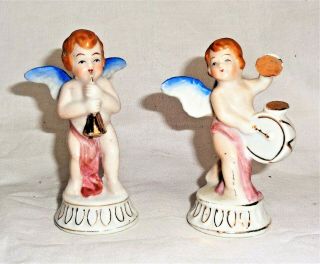 2 Vintage Angels Figurines Porcelain Ceramic Occupied Japan 3 1/4 " Tall
