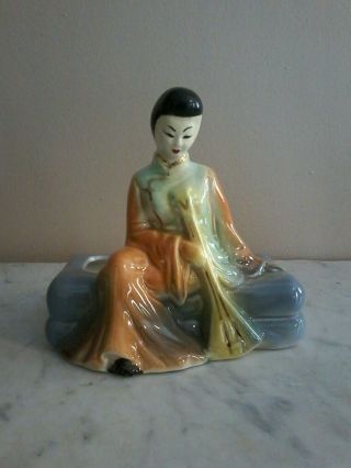 Vintage Figural Oriental Lady Geisha Sitting On Wall Vase/planter