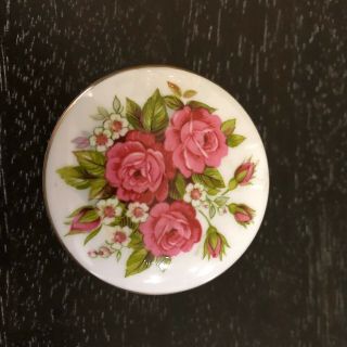 Vintage Pink Roses White Porcelain Bone China Lidded Trinket Dish Jar England